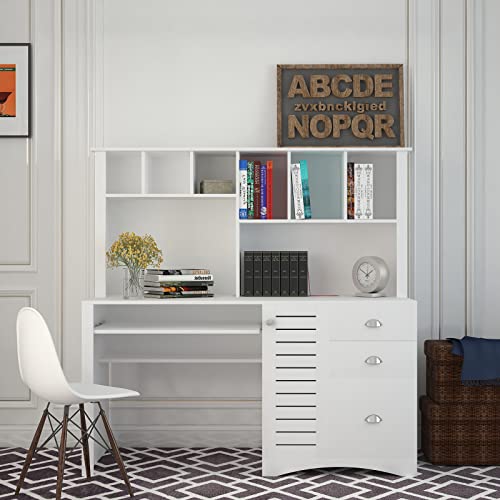 Holaki Vintage Wood Executive Computer Desk with Drawers and Bookshelf for Small Spaces Holaki