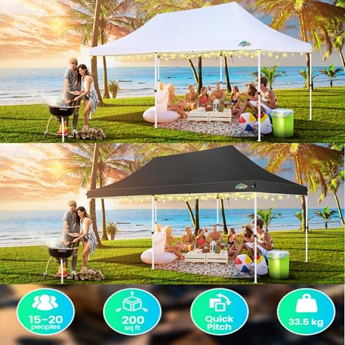 COBIZI 10x20 Pop Up Canopy Tent with Sidewalls,Party Tent Outdoor Gazebos, Waterproof & UV50+,3 Adjustable Heights,Higher Frame Design - Extra Tall for Parties Backyard,Weddings,Markets,Black COBIZI