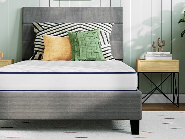 Novill 6/8 Inch Foam and Spring Hybrid Mattress, Queen Mattress in a Box, Medium Support, CertiPUR-US Certified Foam & Steel Coils, Durable Design, Guest and Youth Bedroom, Eco-Friendly Packaging Novilla