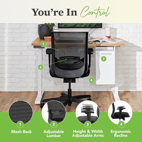 HON Convergence Ergonomic Office Chair, Breathable Back Support Mesh, Adjustable Arms, Computer Chair with Lumbar Support, Rolling Swivel Wheels, Comfortable Synchro-Tilt Recline, Fabric, Black HON