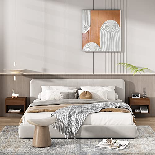 JAXPETY Nightstands Set of 2, Night Stand with Drawer, Floating Nightstand with Open Storage Shelf, Wall Mounted Wood Bedside Tables, End Table, Side Table, for Bedroom, Brown Walnut JAXPETY