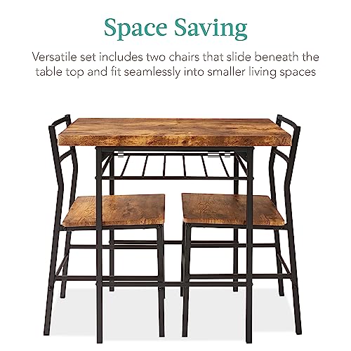 Best Choice Products 3-Piece Modern Dining Set, Space Saving Dinette for Kitchen, Dining Room, Small Space w/Steel Frame, Built-in Storage Rack - Medium Brown/Black Best Choice Products