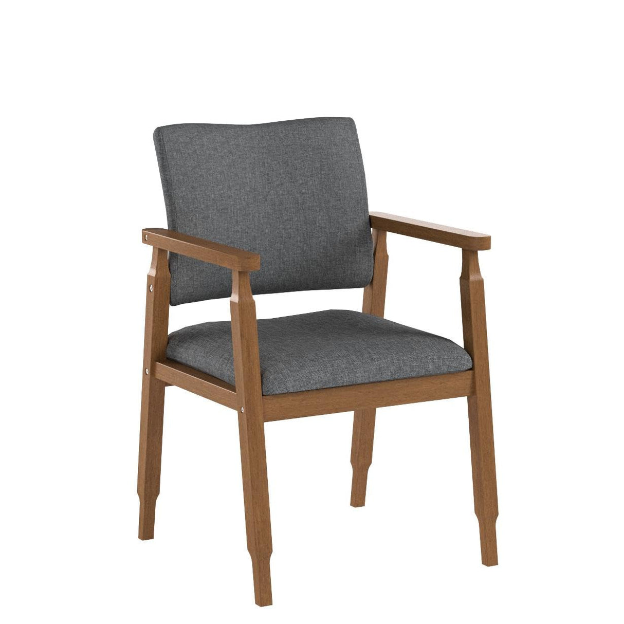 thksbought Set of 4 Mid Century Modern Walnut Dining Chairs Wood Arm Grey Fabric Kitchen Cafe Living Room Decor Furniture thksbought