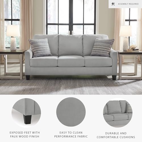 Signature Design by Ashley Adlai Casual 2-in-1 Queen Sofa Sleeper with Folding Memory Foam Mattress and 2 Toss Pillows, Light Gray Signature Design by Ashley