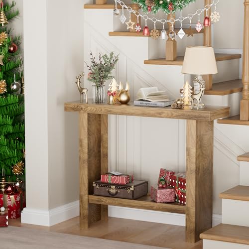 LIFECHOVY Farmhouse Wood Entryway Table Narrow Console Tables with Storage Behind The Couch Sofa, Entrance Side Table with Shelves for Hallway, Living Room, Foyer, Rustic LIFECHOVY