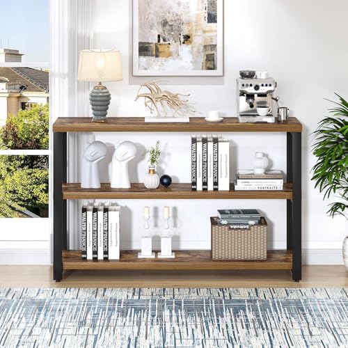 EXCEFUR Industrial Metal & Wood Console Tables for Living Room, Entryway Table with 3 Tier Storage Shelves, Sofa Hallway Table Behind Couch, Rustic Brown, 47 Inch EXCEFUR