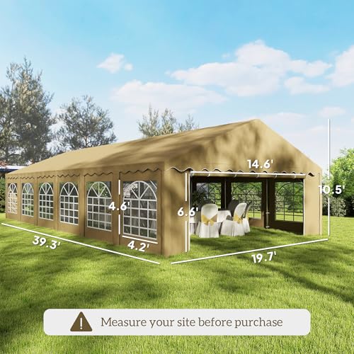 Outsunny 20' x 40' Heavy Duty Party Tent, Galvanized Outdoor Canopy Tent Large Event Shelter with Removable Sidewalls, 12 Windows and 2 Doors, Tents for Parties, Wedding, Events, BBQ Grill, Brown Outsunny