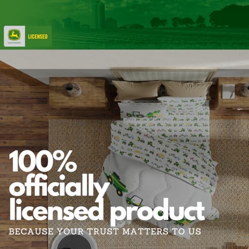 Franco Kids John Deere Farm Equipment Bedding 5 Piece Super Soft Comforter and Sheet Set, Full, (Officially Licensed Product) Franco