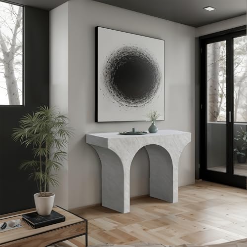 Meridian Furniture 99073White-T Pomezia Collection Art Deco Wood Frame Console Table in White Marble Finish, 45.5" W x 16" D x 31.5" H, White Meridian Furniture
