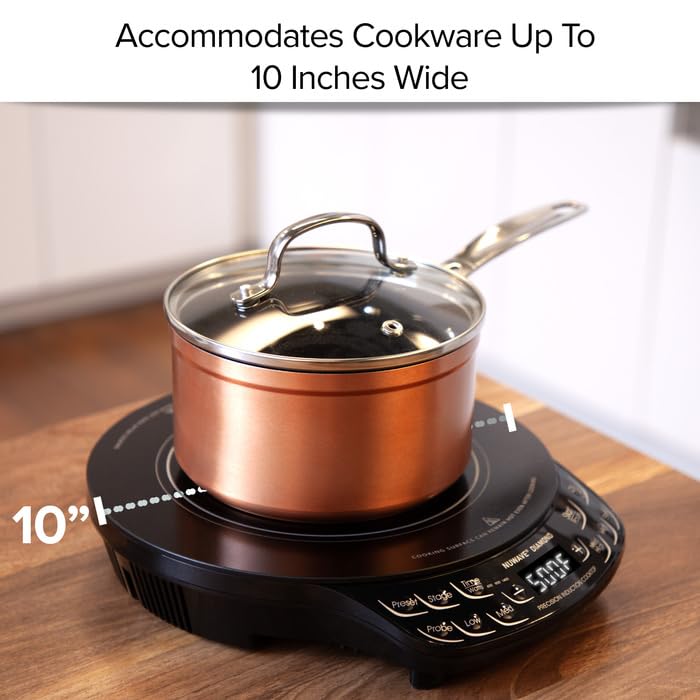 Nuwave Diamond Induction Cooktop, New & Improved Electric Burner with Probe, 91 Temps 50°F to 500°F, 6.5” Heating Coil, Shatter-Proof Ceramic Glass, 3 Wattage Settings, Ideal for Dorms, RVs & Apts Nuwave