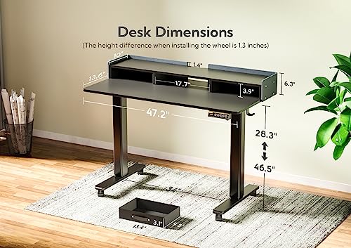Claiks Standing Desk with Drawers, Stand Up Electric Standing Desk Adjustable Height, Sit Stand Desk with Storage Shelf and Splice Board, 48 Inch, Black Claiks