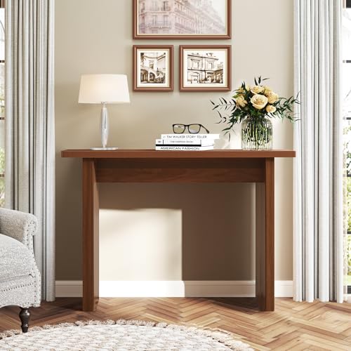 AVZEAR Mid Century Narrow Entryway Console Table, 43.3" Fluted Wood Couch Table Behind Sofa Long and Skinny for Living Room Hallway Entrance Foyer, Walnut AVZEAR