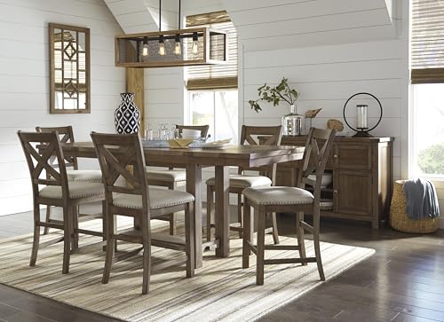 Signature Design by Ashley Moriville Rustic Farmhouse Counter Height Dining Extension Table, Separate Extension Leaves, Seats 8, Wood, 36" W x 86" D x 36" H, Brown Signature Design by Ashley