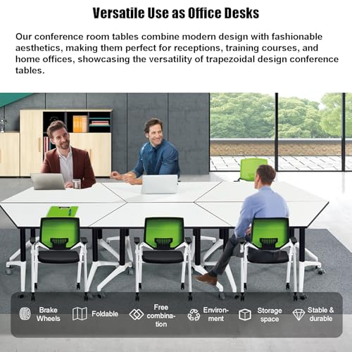 Conference Table Flip Top Mobile Training Table,White Folding Conference Room Tables,Modular Meeting Tables with Silent Wheels,Easy to Install,Modern Conference Meeting Tables for Office,Classroom (8) MSFDC