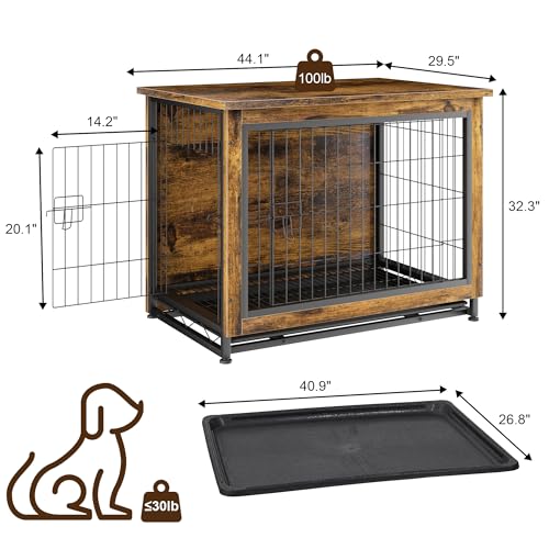 JY QAQA Dog Crate Furniture, Wooden Dog Crate Table, Dog's Furniture with Double-Doors, Indoor Dog Kennel, Dog Cage/Brown/XL JY QAQA PET