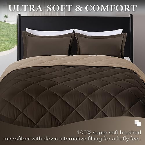 downluxe King Size Comforter Set - Brown and Tan King Comforter, Soft Bedding Sets for All Seasons -3 Pieces - 1 Comforter (104"x92") and 2 Pillow Shams(20"x36") downluxe