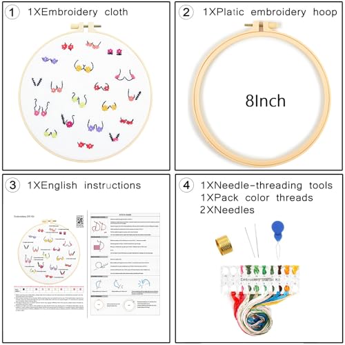 Crafmanoe Flowers Embroidery Kits for Beginners Adults, Hand Embroidery Starters Kits, Stamped Cross Stitch Kits DIY Needlepoint Kits for Beginners Adults, Embroidery Hoop, Thread and Video Tutorial