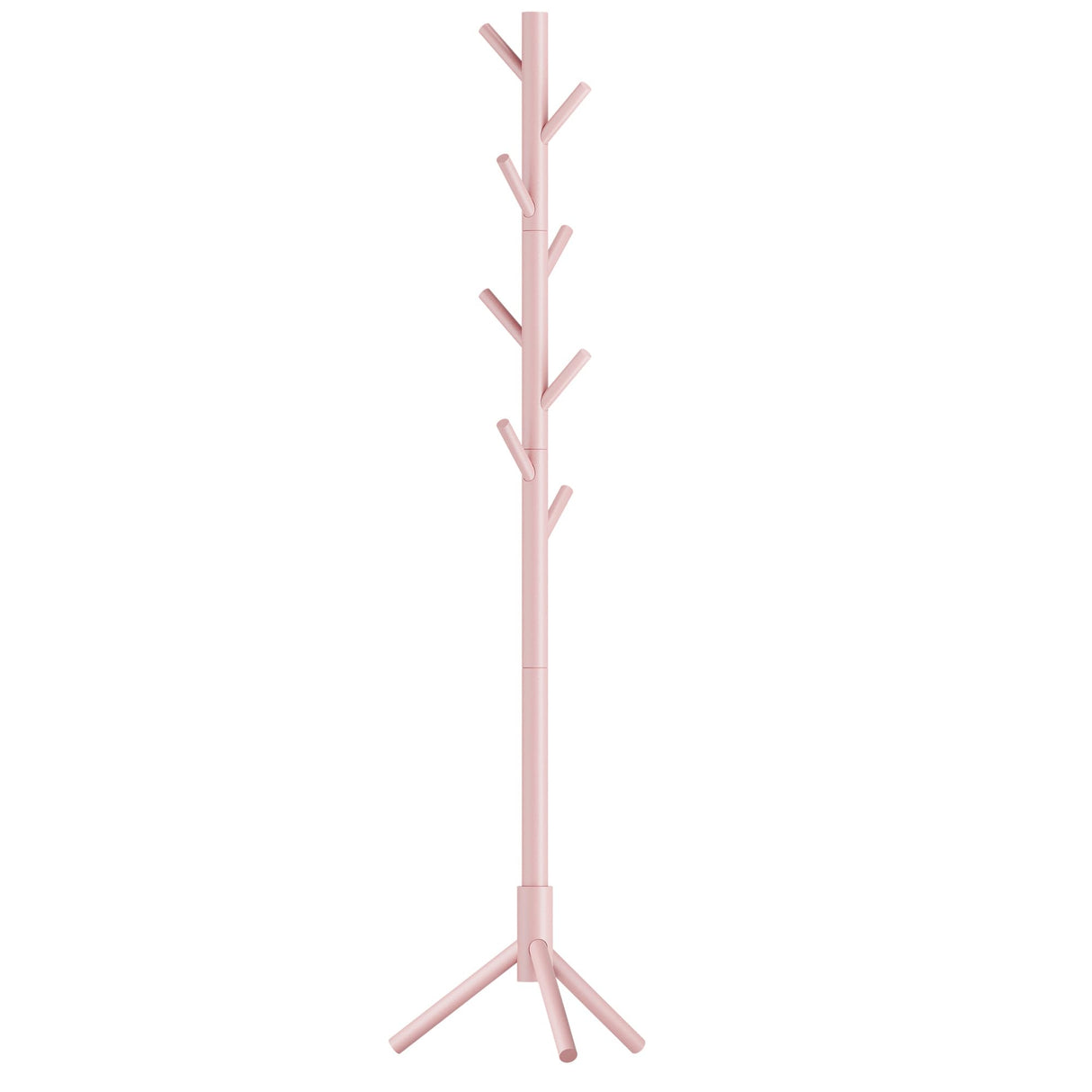 VASAGLE Solid Wood Coat Rack, Free Standing Coat Rack, Tree-Shaped Coat Rack with 8 Hooks, 3 Height Options, for Clothes, Hats, Bags, for Living Room, Bedroom, Home Office, Jelly Pink URCR004R01 VASAGLE