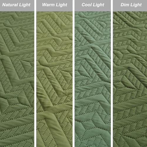 LEAONME Full/Queen Quilt Set 3 Pieces, Lightweight Olive Green Bedspread-90''x98'', Soft Microfiber Summer Quilt/Coverlet, Luxurious Warm Bedding Sets for All Seasons (Includes 1 Quilt, 2 Shams) LEAONME