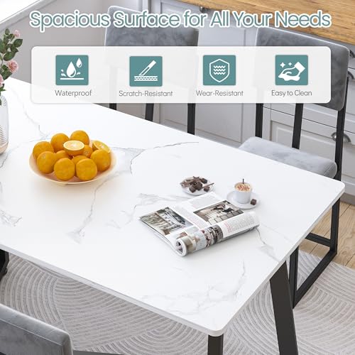 HUGROVE 5 Piece Dining Set, 47.24'' Faux Marble Dining Table Set for 4, Modern Minimalist Kitchen & Dining Room Set with Upholstered Chairs for Small Spaces, Apartments (Charcoal Velvet) HUGROVE