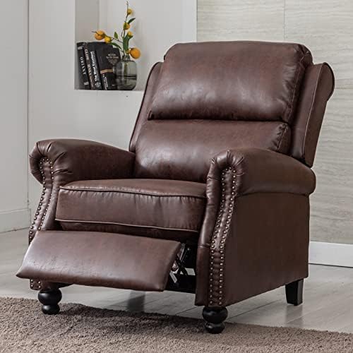 CANMOV Pushback Recliner Chair Faux Leather Armchair Push Back Recliner with Rivet Decoration Single Sofa Accent Chair for Living Room, Reddish Brown CANMOV