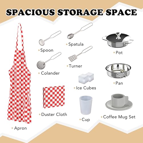 BRINJOY Kitchen Playset for Kids, Wooden Toddler Play Kitchen w/Faucet, Sink, Microwave, Oven, Apron, Cabinets, Children Pretend Play Cooking Toy Set w/Sound & Light, Gift for Girls Boys Age 3+ BRINJOY