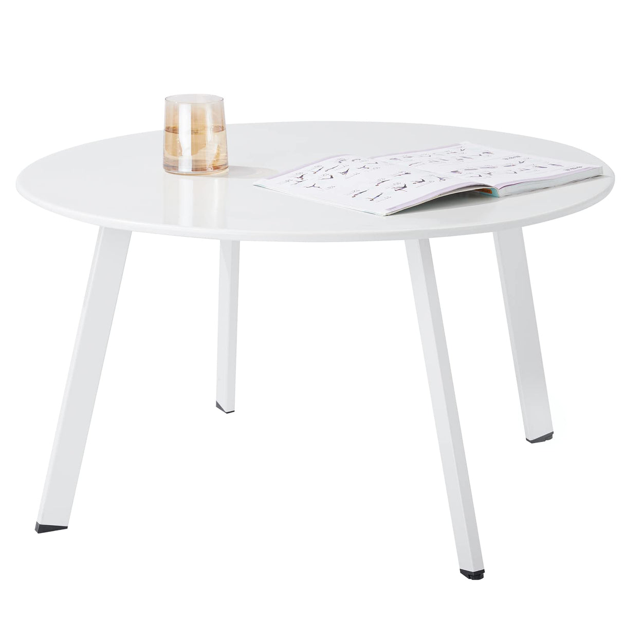 Meluvici Patio Coffee Table, Metal Steel Outdoor Round Table Weather Resistant Anti-Rust Outdoor Table, White Meluvici