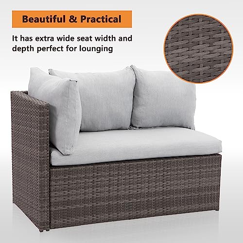 Solaste 7 Piece Patio Furniture Set, All Weather Wicker Patio Conversation Sets with Cushion Seat & Pillows, Outdoor Dining Set, Patio Furniture Outdoor Sectional, Grey Solaste