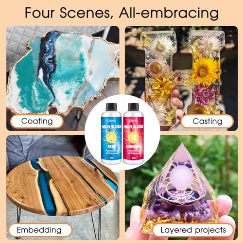 JDiction 1 Gallon Epoxy Resin, Clear Casting Self-Leveling Resin, Low Viscosity Bubble-Free Resin and Hardener Kit for Jewelry Making, Resin Flowers, Coasters, Table Top and Wood Crafts JDiction