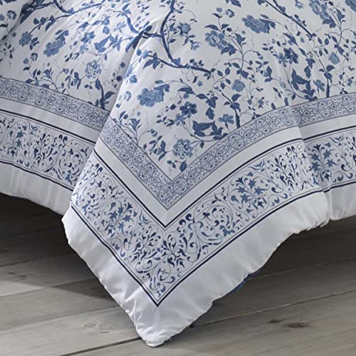 Laura Ashley - Full Comforter Set, Soft & Reversible Cotton Bed Set, 4 Piece Floral Bedding with Matching Pillowcases & Bonus Bed Skirt (Charlotte Blue) Laura Ashley