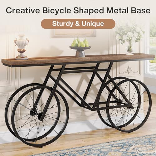 Tribesigns 70.9-Inch Extra Long Console Table, Narrow Sofa Table with Bicycle Metal Base, Modern Industrial Entryway Table Behind Couch Table for Living Room, Hallway, Entrance, Foyer, Rustic Brown Tribesigns
