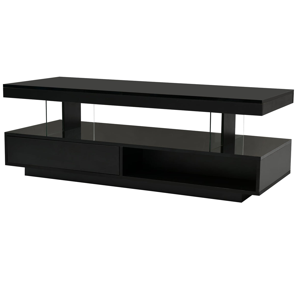 Merax Modern Center Coffee Table with 2 Storage Drawers, Display Shelves, and LED Lights, Accent Furniture for Living Room, 51.2" Length, Black Merax