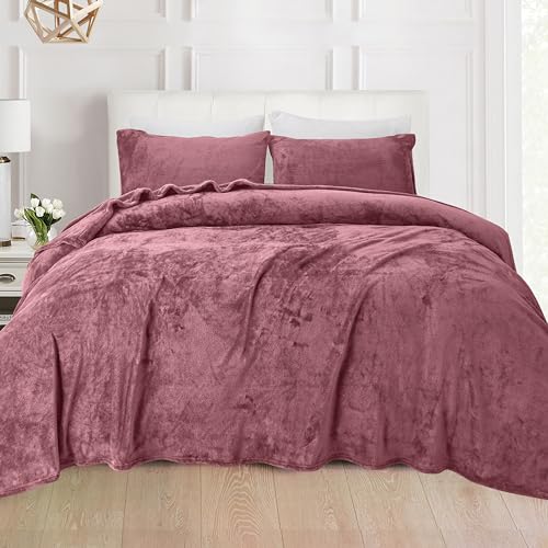 Elegant Comfort Luxuriously Soft 4-Piece Velvet Plush Flannel Sheet Set - Premium Quality - Cozy Warm, Anti-Static, Non Pilling Fuzzy Velvet Flannel Fleece Deep Pocket Sheet Set - Twin XL, Rose Elegant Comfort