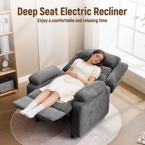 Korser Power Recliner Chair, Living Room Chairs for Adults, Oversized Electric Recliner with Side Pockets, Chenille Fabric Reclining Chair for Living Room, Bedroom