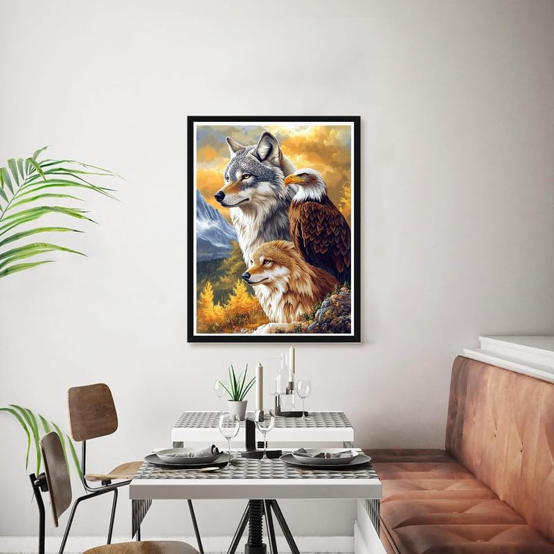 Bimkole 5D Diamond Art Kits for Adults Wolf, Full Drill DIY Rhinestone Embroidery Set Paint with Diamonds Art Eagle by Number Kits Cross Stitch Home Wall Craft Decor 12x16 Inch Bimkole