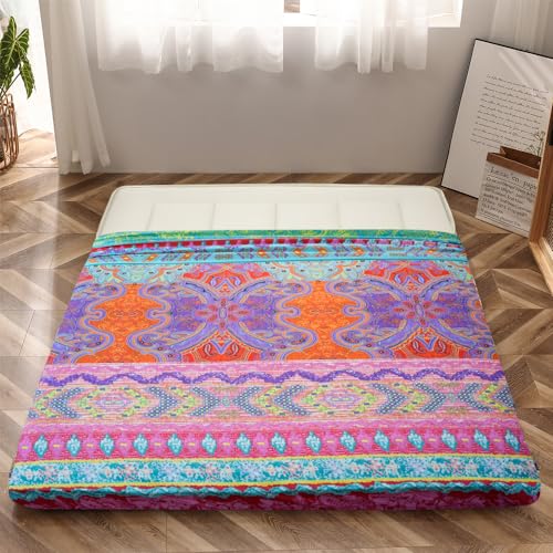 MAXYOYO Mattress Cover for Traditional Japanese Futon Mattress, Futon Floor Mats Cover with Zipper, Super Soft and Machine Washable, Bohemian, Twin MAXYOYO