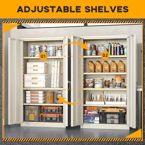 Greenvelly Metal Garage Storage Cabinet with Doors and Shelves,72" Steel Locking Garage Storage Cabinet,Metal Office Storage Cabinet for Home,School,Garage(Grey) Greenvelly