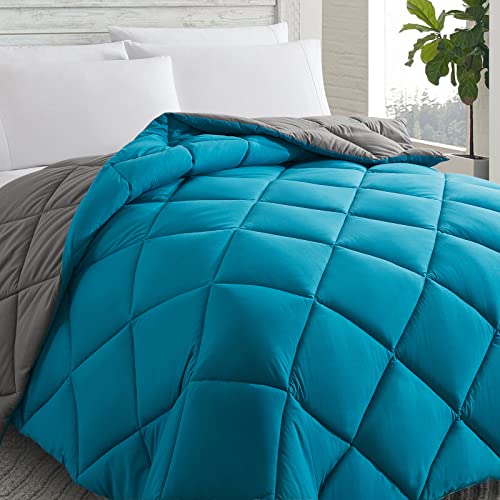 Cosybay Down Alternative Comforter (Algiers Blue/Dark Grey, Full) - All Season Soft Quilted Full Size Bed Comforter - Duvet Insert with Corner Tabs -Winter Summer Warm Fluffy, 82x86inches Cosybay
