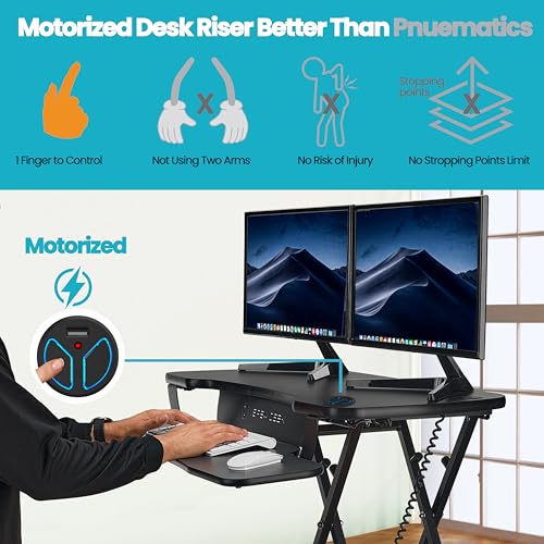 VERSADESK PowerPro™ 36 Inch Electric Standing Desk Converter, Height Adjustable Sit to Stand Up Desk Riser, Laptop and Dual Monitor Desktop Workstation with Wide Keyboard Tray and USB Port, Black VERSADESK