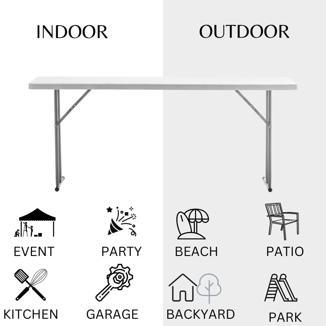 BTEXPERT 6-Foot-72 Long White Granite Plastic Folding Seminar Training Table Portable 18" Wide Narrow, 29" High, Events Indoor Outdoor Lightweight Set of 2 BTEXPERT