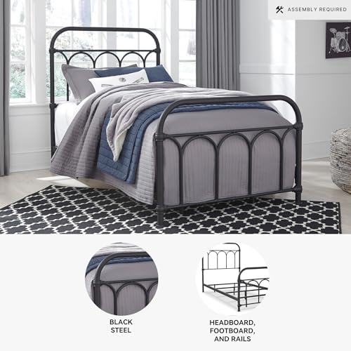 Signature Design by Ashley Nashburg Farmhouse Industrial Twin Metal Bed with Powdercoated Finish, Matte Black Signature Design by Ashley