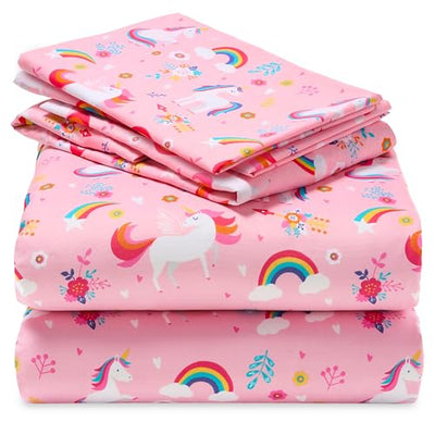 Joiedomi Kids Full Sheet Set Unicorn - 4 Piece Soft Microfiber Bed Sheets - Deep Pocket Wrinkle Free, Cozy Toddler Bedding Set, Fade Resistant Breathable for Boys Girls Teens