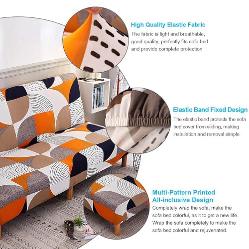 Stretch Sofa Slipcover Armless Futon Cover Printed Fitted Furniture Protector Elastic Polyester Spandex Washable Armless Sofa Cover Folding Couch Shield Sofa Cover Beacon Pet