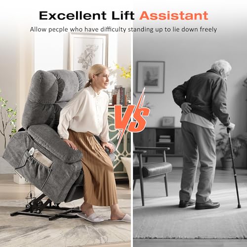 MAHOMICO Power Lift Recliner Chair for Elderly with Vibration Massage and Lumbar Heating, Electric Lift Recliner Sofa with USB Charging Port and Side Pocket for Living Room Comfort