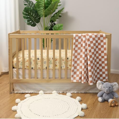 The Peanutshell Baby Crib Bedding Set for Boys or Girls - 3 Pieces - Newborn, Infant & Toddler Bed - Checkered Baby Blanket Set with Fitted Crib Sheet, Dust Ruffle - Elephant Safari Nursery Decor The Peanutshell