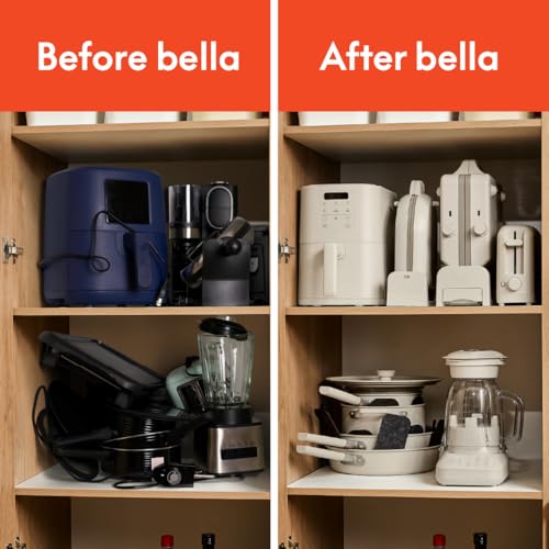 bella Flip-n-Store Waffle Maker with EverGood™ Ceramic Nonstick Coating, Fits-anywhere™ Kitchenware, Power Indicator Light, Cool Touch Handle & Cord Wrap, 7” Wide & 1" Deep Plates, 1000 Watt, Oatmilk BELLA