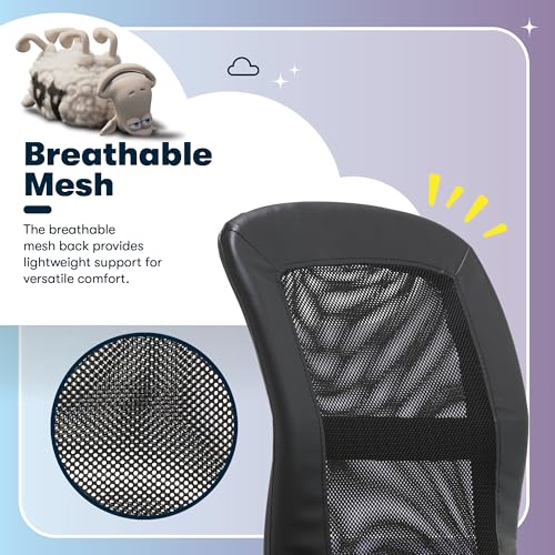 Serta Essential Armless TaskChair, Small Desk Chairs with Wheels, Breathable Mesh Back and Faux Leather, Quality Foam Cushion Seat for Comfort, Minimal Design for Vanity Table, Black Serta