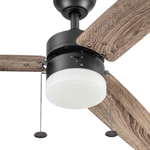 Prominence Home Reston, 48 Inch Modern Farmhouse LED Ceiling Fan with Light, Pull Chain, Dual Mounting Options, Dual Finish Blades, Reversible Motor - 51588-01 (Bronze) Prominence Home