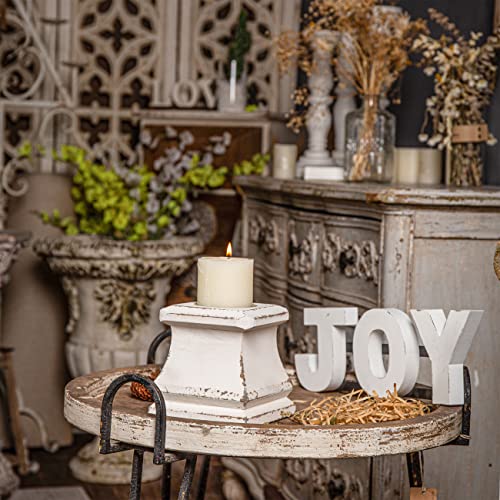Shabby Farmhouse Wooden Pillar Candle Holders,Handmade Square White Candle Holder,Rustic Candle Holder for Pillar Candle, Small Candle Holders for Table Centerpiece Holiday Wedding Home Decoration SOFE