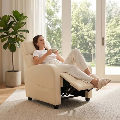 Sweetcrispy Massage Recliner Chair for Adults, Adjustable Home Theater Seating with Lumbar Support for Living Room, Modern Fabric Reclining, Beige Sweetcrispy